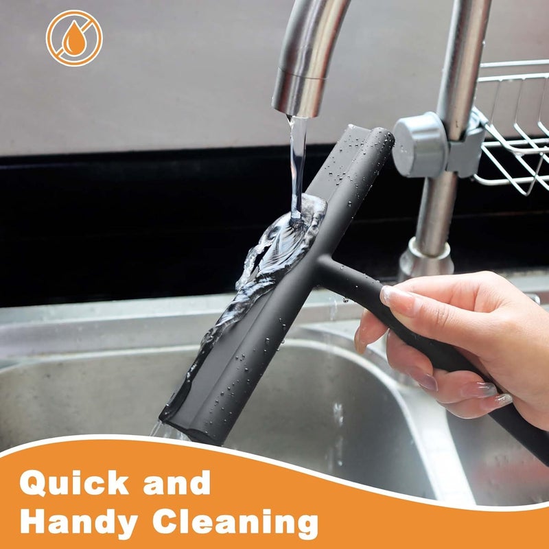 DEOFUXT Squeegee for Shower Glass Doors, Resilient Loop - No-Drill & Adhesive Hook, Silicone Shower Squeegee with Stainless Steel Core, Cleaning Tool for Home, Kitchen, Bathroom & Car - Black - Image 5